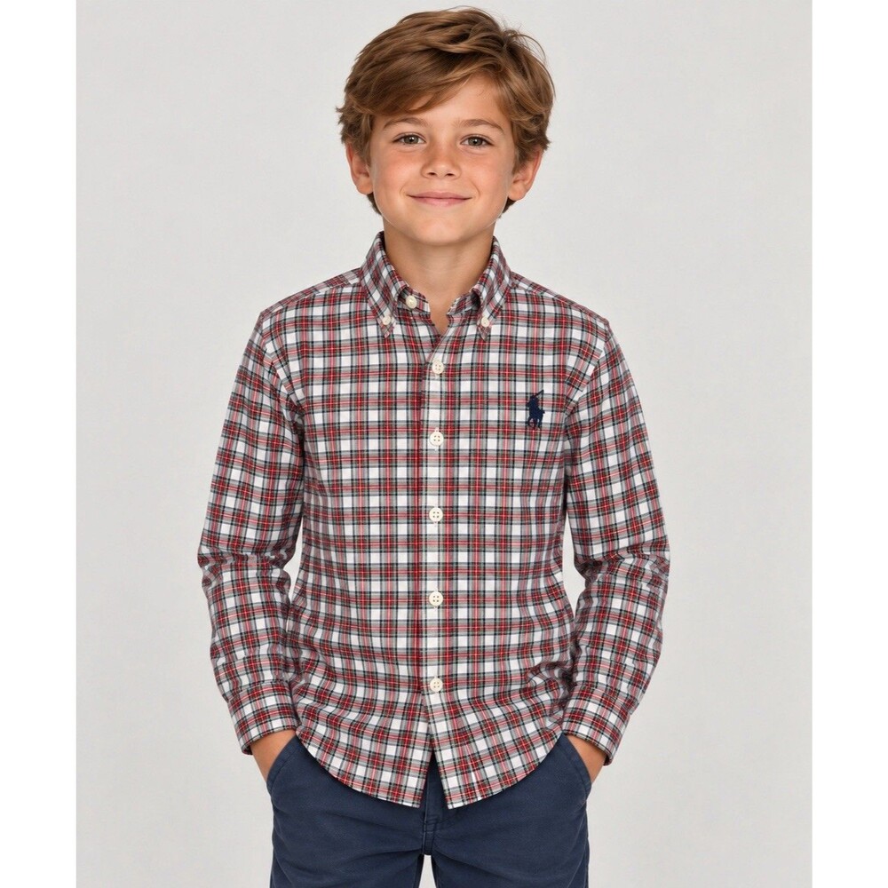 Ralph Lauren Sport Boys Size 8 Plaid Button Down Shirt Long Sleeve Pony Cotton